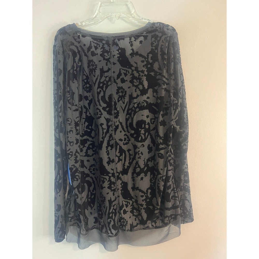 Simply Vera Vera Wang Black Burnout Velvet Paisley Long Sleeve Top NWT Large - Picture 2 of 5